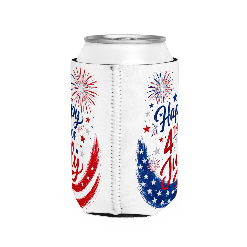Happy 4th of July Can Cooler Sleeve - Patriotic Fireworks Koozie