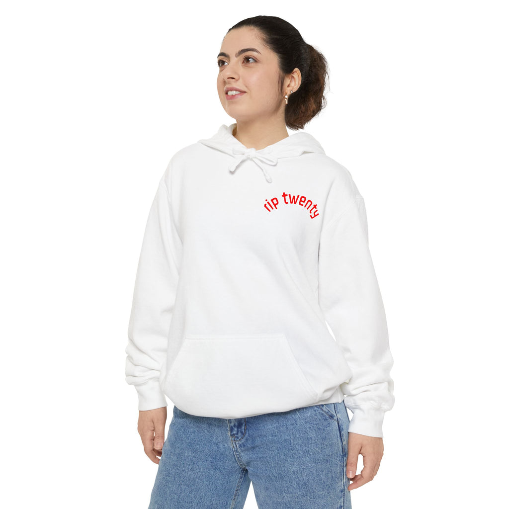 Hoodie — 'rip twenty' Minimalist Embroidered White Hoodie