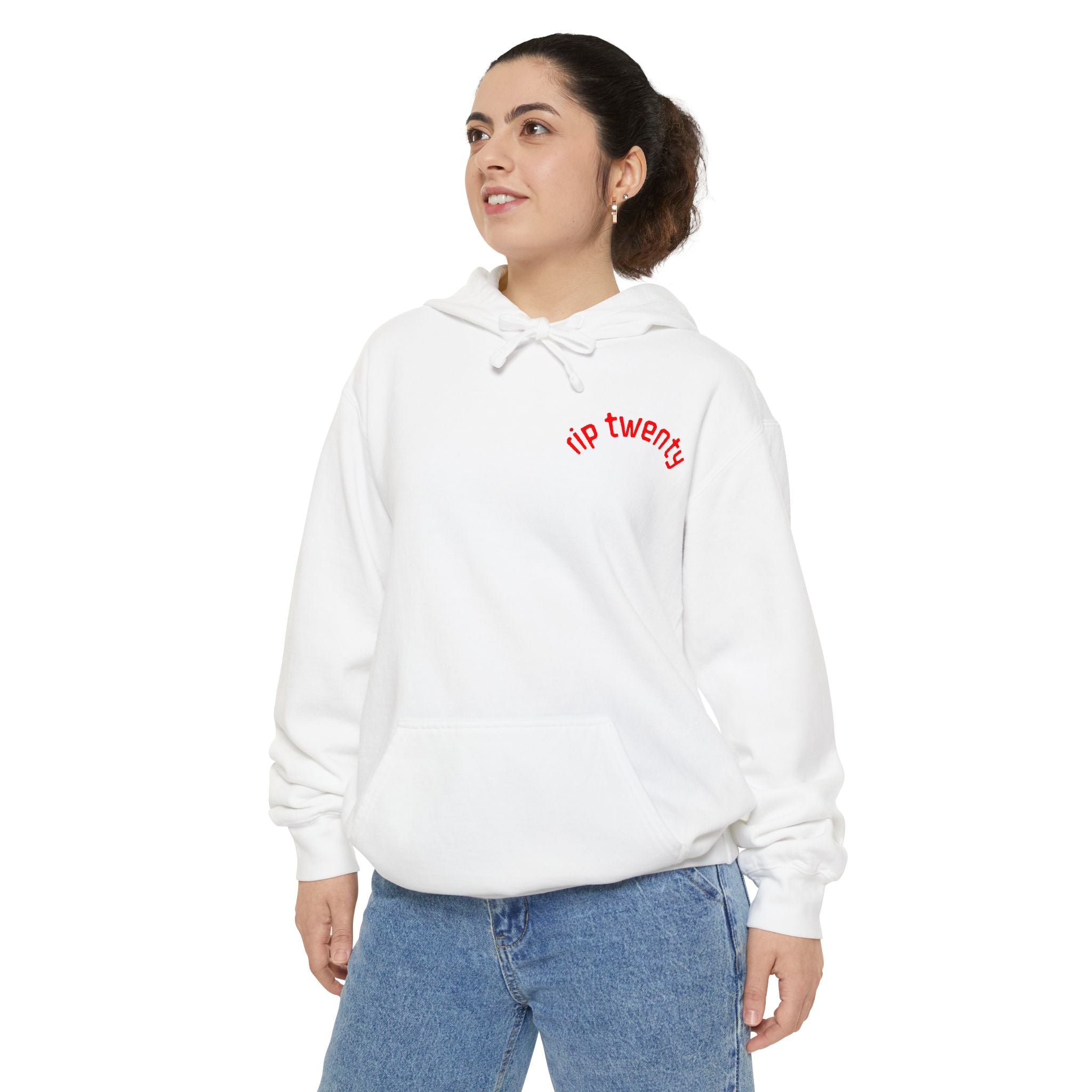Hoodie — 'rip twenty' Minimalist Embroidered White Hoodie