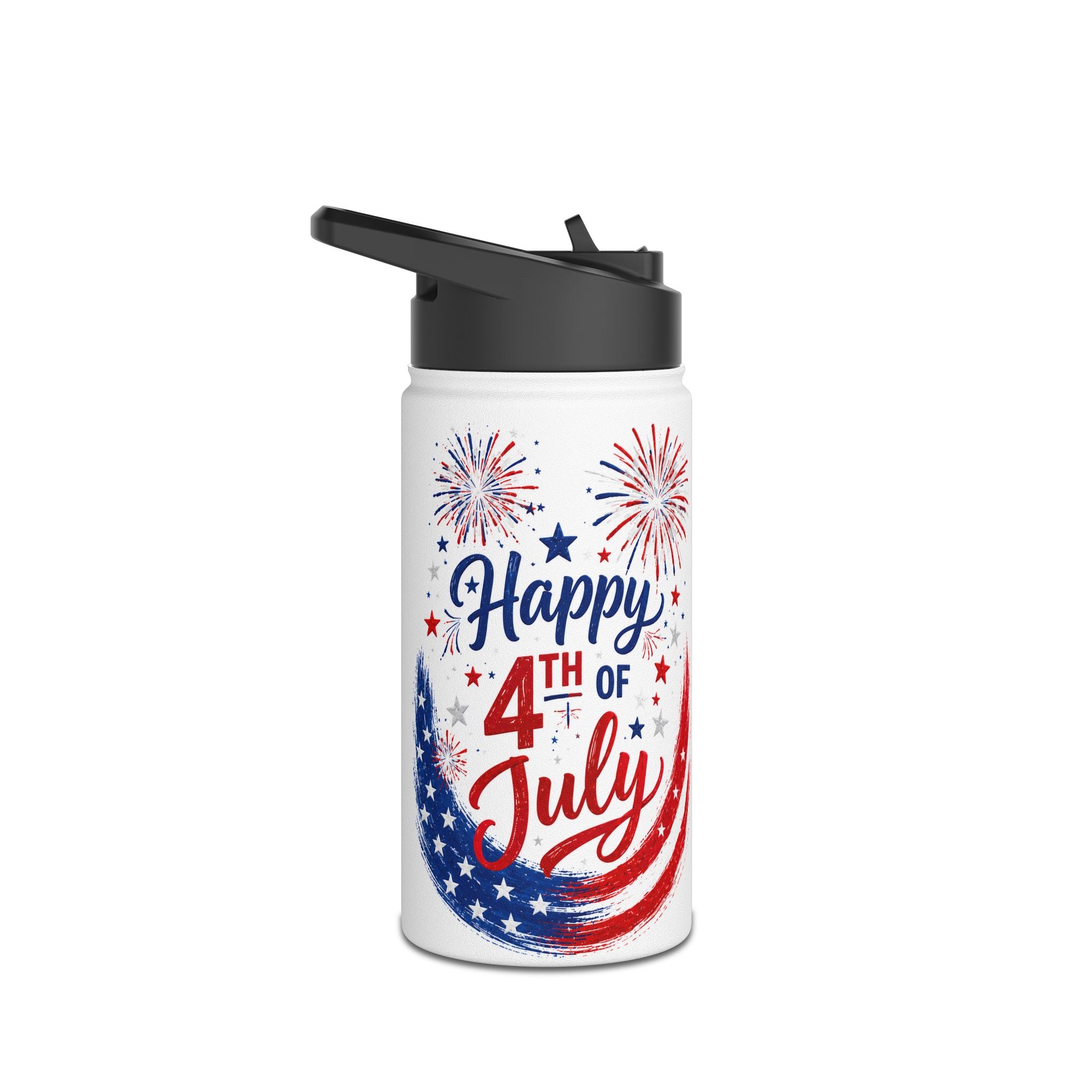 Happy Fourth of July Stainless Steel Water Bottle | Patriotic Fireworks