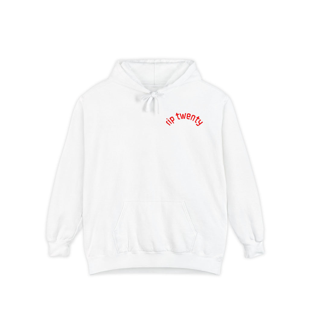 Hoodie — 'rip twenty' Minimalist Embroidered White Hoodie