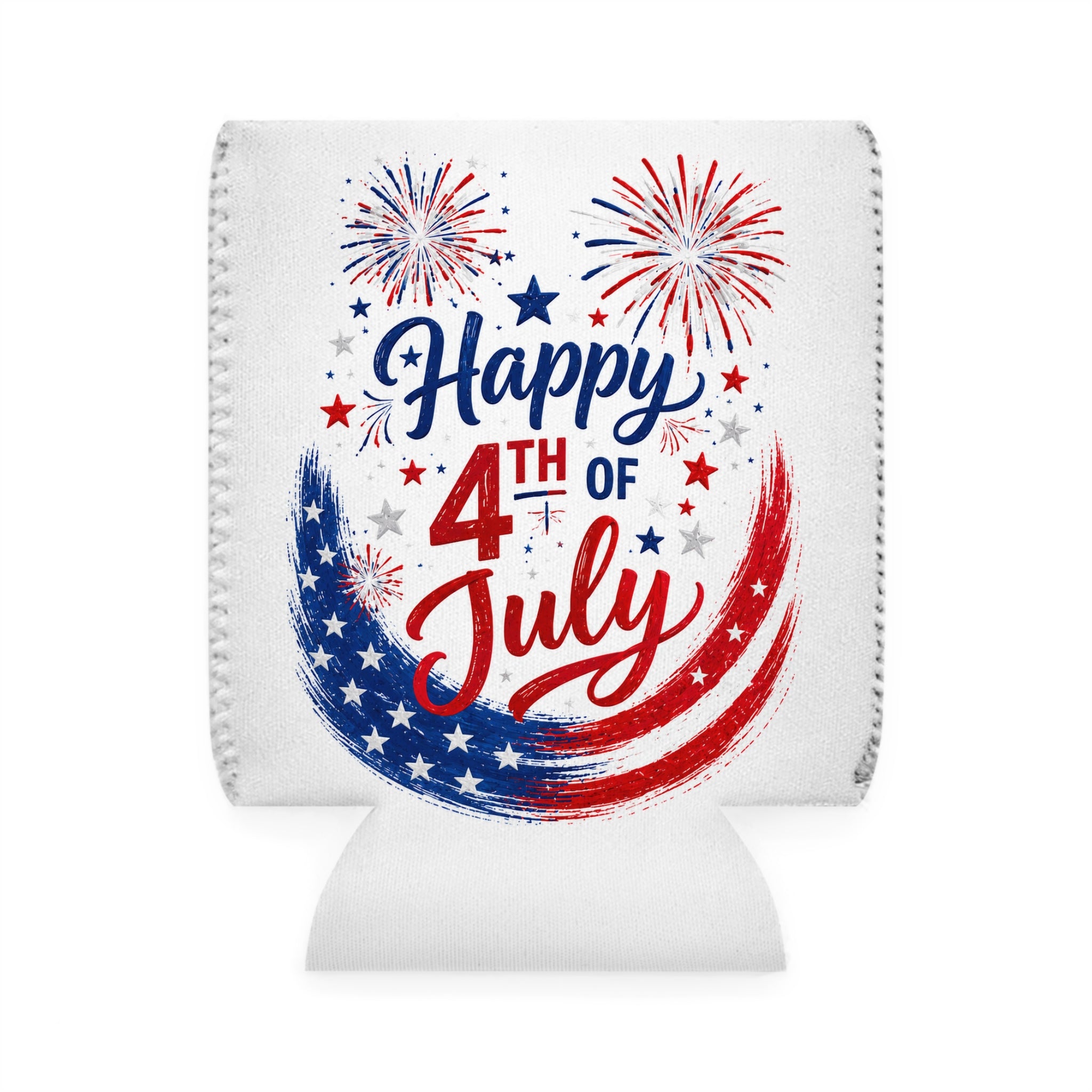 Happy 4th of July Can Cooler Sleeve - Patriotic Fireworks Koozie