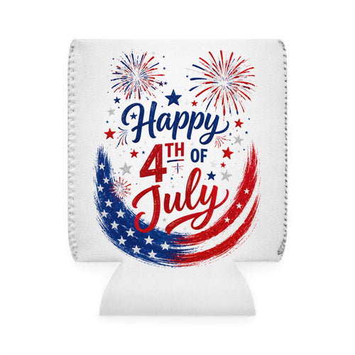 Happy 4th of July Can Cooler Sleeve - Patriotic Fireworks Koozie