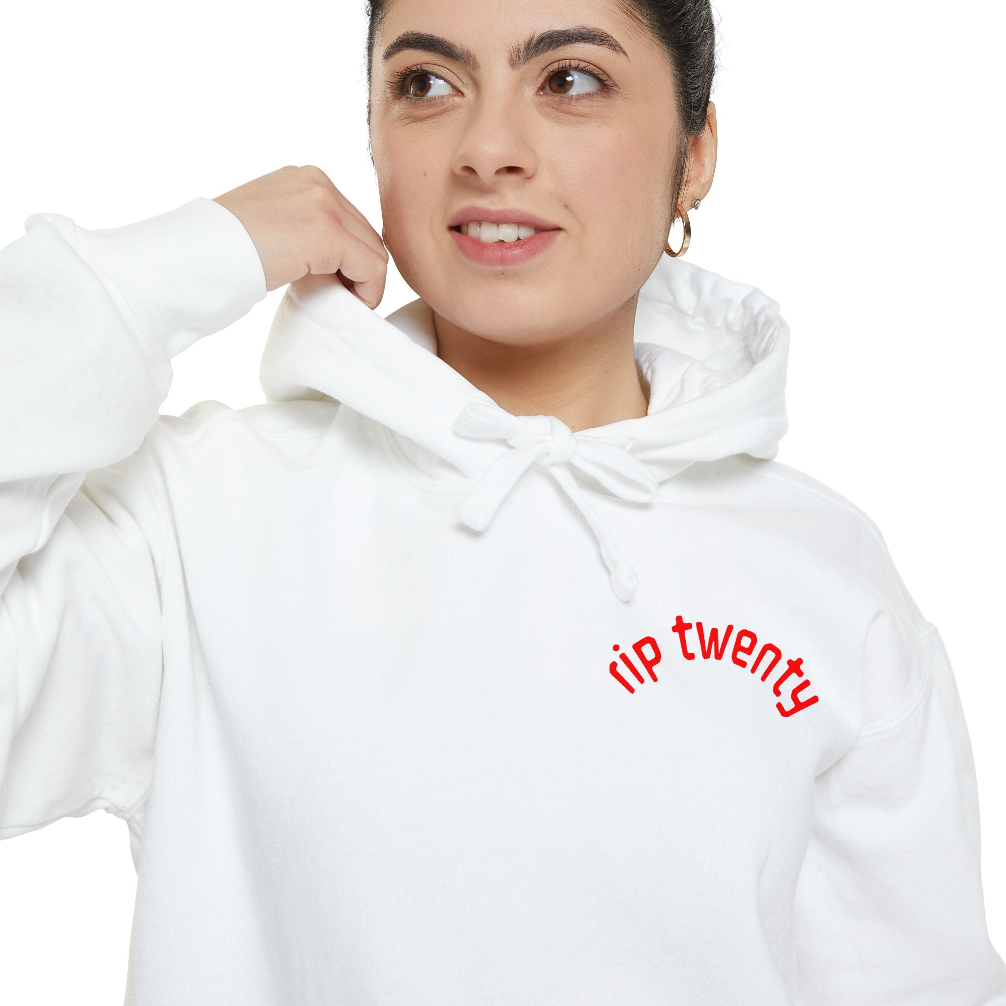 Hoodie — 'rip twenty' Minimalist Embroidered White Hoodie