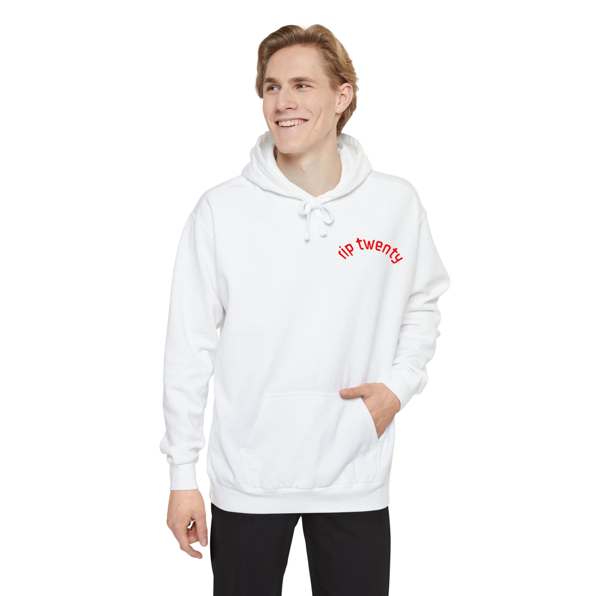 Hoodie — 'rip twenty' Minimalist Embroidered White Hoodie